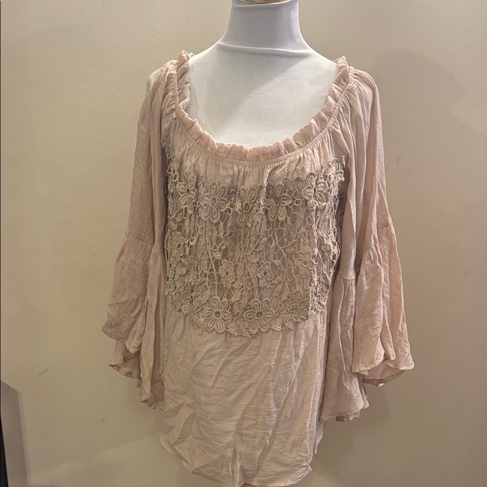 Umgee Tan Relaxed Ruffled Blouse